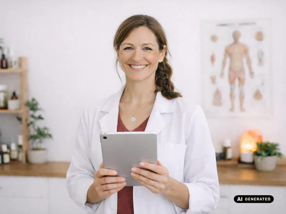 Heilpraktikerin mit Tablet
